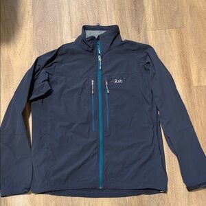 Rab Sawtooth Softshell Jacket Mens Gray Blue Full Zip Pockets Outdoors